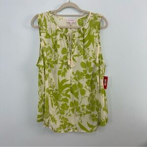 Molly & Isadora Cream & Light Green Floral Boho Sleeveless Top Blous Size 1X NWT